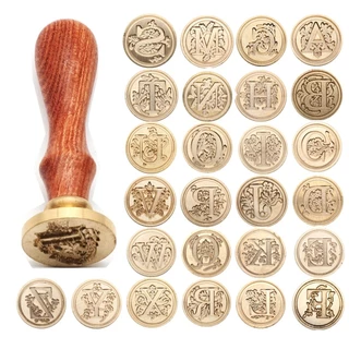 Carimbo De Madeira Retro Clássico 26 Letras Alfabeto A-Z Cera De Vedação Inicial Antigo Decorativo Presentes