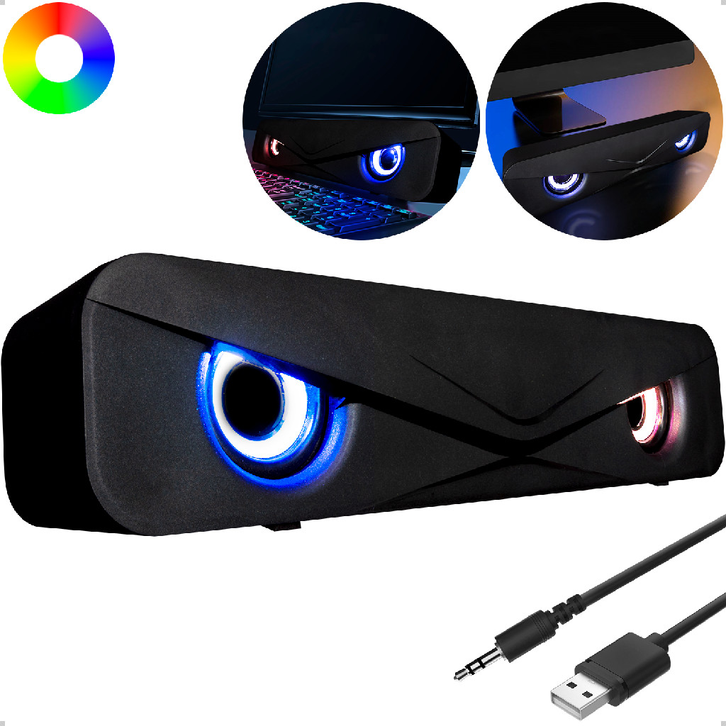 Imagem do produto Caixa De Som Para PC Subwoofer Soundbar LED RGB Tv Computador Notebook 6