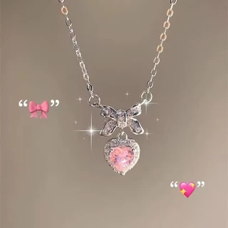 Colar De Laço Rosa Fofo Com Corrente Delicada De Zircônia De Coração Para Meninas Joias Escolares Da Moda em Oferta na Shopee