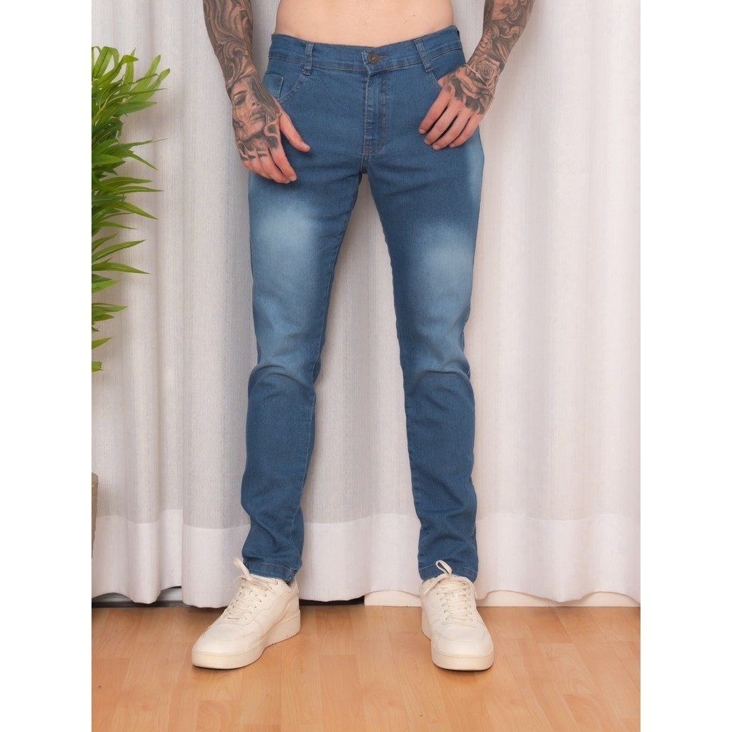 Calça Jeans Masculina Skinny Com Lycra Elastano Linha Premium média
