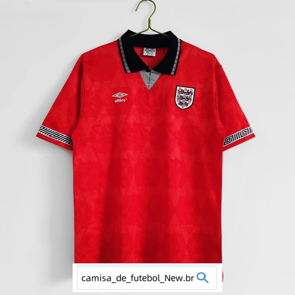 Camisa de Futebol de Manga Curta Retro 1996 Inglaterra Camiseta Vermelha de Alta Qualidade para Homens