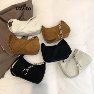 Lovito Casual Bolsa Feminina Lisa Retrô de Veludo Cotelê com Corrente LFA20079