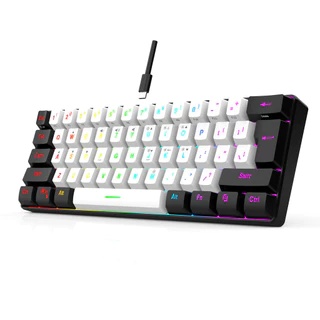 Teclado para jogos com fio 61-Key RGB Backlight Mini Compact USB-C Cabo de alimentação plugável