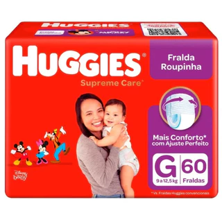 Fralda Huggies Roupinha G / XG Supreme Care - pacotão 48, 60 ou 64 fraldas