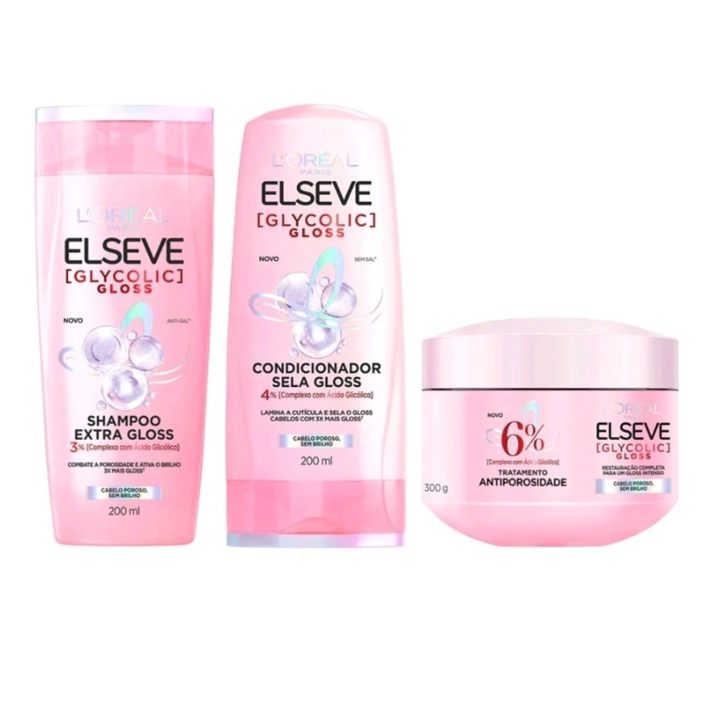 Kit Elseve Glycolic Gloss Shampoo 200ml Condicionador 200ml Mascara 300g Shopee Brasil 0668