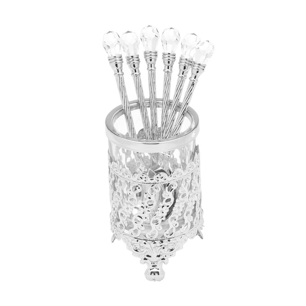 6 Colheres com Suporte Lyor Crystal de Zamac Niquelado Inox