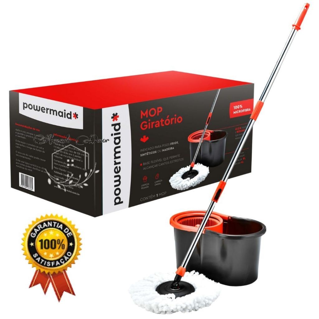 Mop Giratório 360° com Rodinha E Alça Rodo Limpeza Geral Multiuso 100% original Regulável Balde