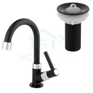 KIT Torneira Pia de Banheiro Lavabo Preta ou Cromada ABS + Valvula 7/8