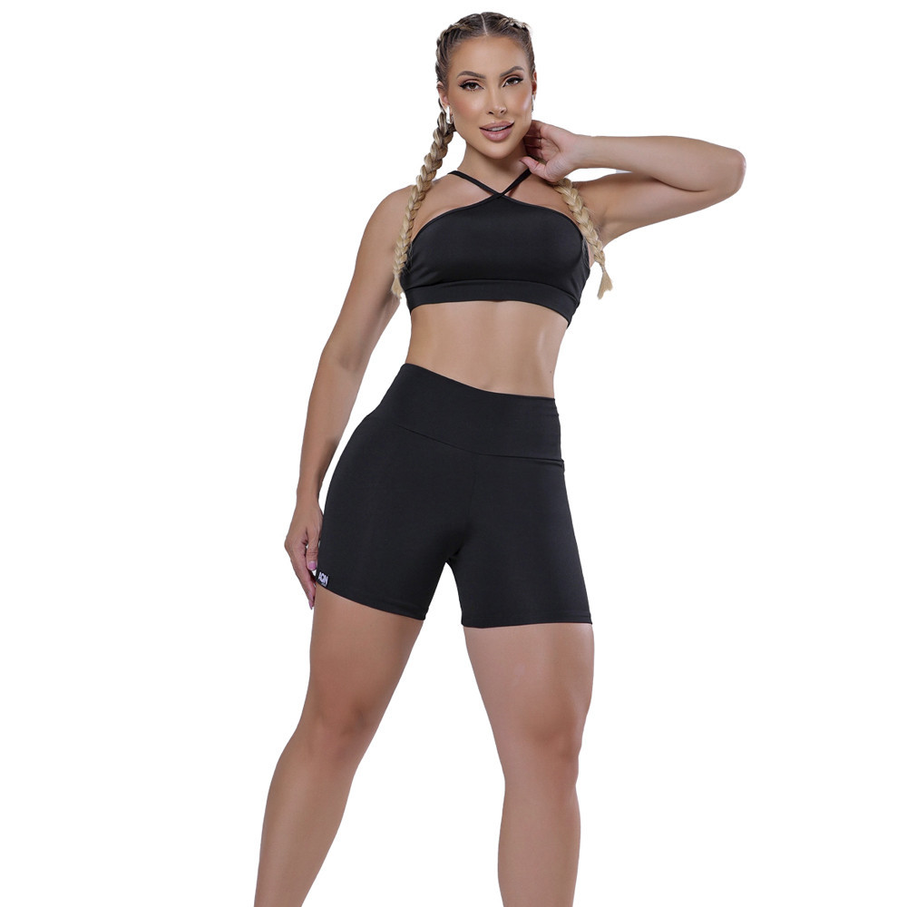 Conjunto Basic Tiras Preto (TOP+SHORT) Fitness AQN SPORT Zero Transparência