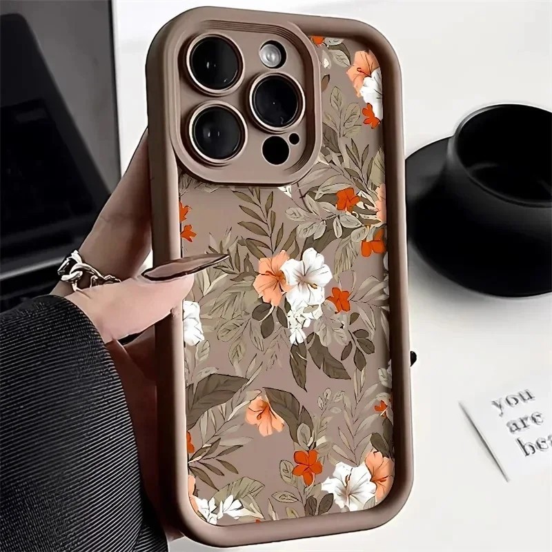 Retro Flor Caso De Telefone Para iPhone 15 16 13 12 11 14 Pro Max 16e 7 ...