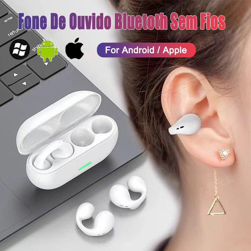 Fone De Ouvido Sem Fio Com Clipe Para Orelha Redução De Ruído Esporte 5 ...