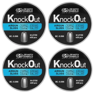 04 unid. - CHUMBINHO JSB SLUG KNOCK OUT 4.52MM 400UN CALIBRE .177 13,43GR