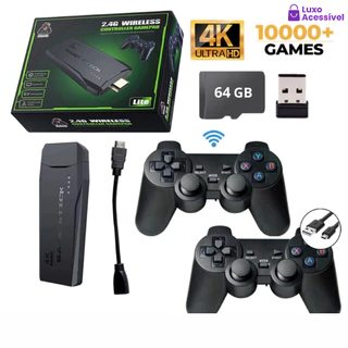 Original , Sem Fio , Portátil . Controle Retrô : 10 Mil Jogos , 4K GameStick M15 PRO 4K (64 Gb) : 20 2 Controles