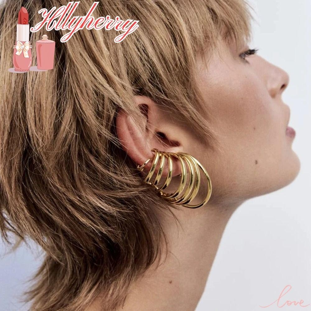 Hllylyherry 1Pairs Women Earrings , Brincos Irregulares De Orelha Cheia  Circulares De Festa Multicamadas Jewelry | Shopee Brasil