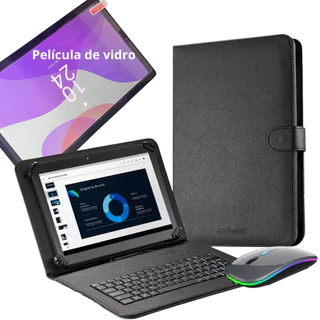 Capa c/ Teclado Mouse + Pelicula Vidro para Tablet Lenovo M9
