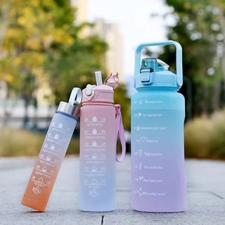 Kit 3 Garrafas de Água Squeeze Motivacional Com Adesivos 1800ML+ 900ML + 300ML MarisaStore