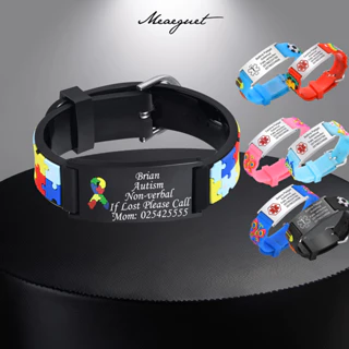 Meaeguet Nome Personalizado Pulseira Autismo Para Crianças De Bebê De Alerta Médico Ajustável Homens Mulheres Primeiros Socorros De Emergência