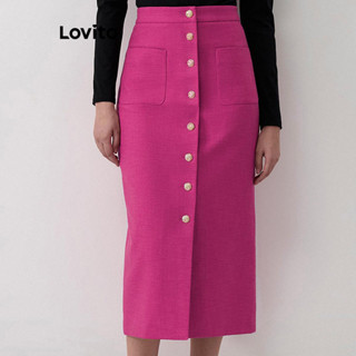 Lovito Saias Casuais De Metal Com Bolso Liso Na Frente Para Mulheres LNL38080 (Rosa Quente)