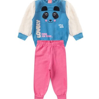 Conjunto Bebê Moletom Menina - Panda - Azul e Rosa