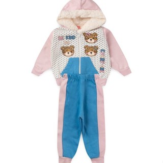 Conjunto Bebê Moletom Menina Com Capuz - Urso - Rosa e Azul