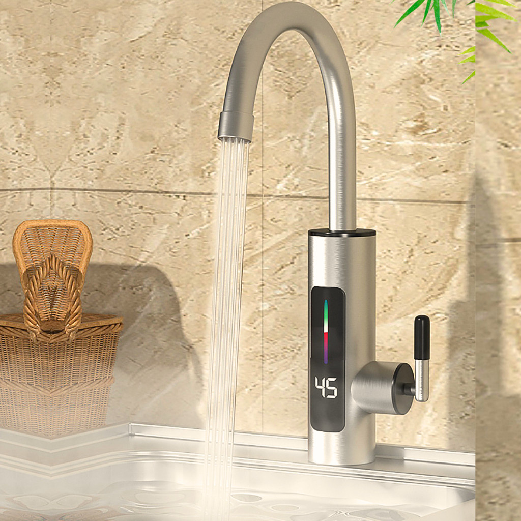 Torneira Elétrica (110V) Para Cozinha Banheiro Com Visor de Temperatura Regulagem e Giratória 360° Aço Inoxidável--2248