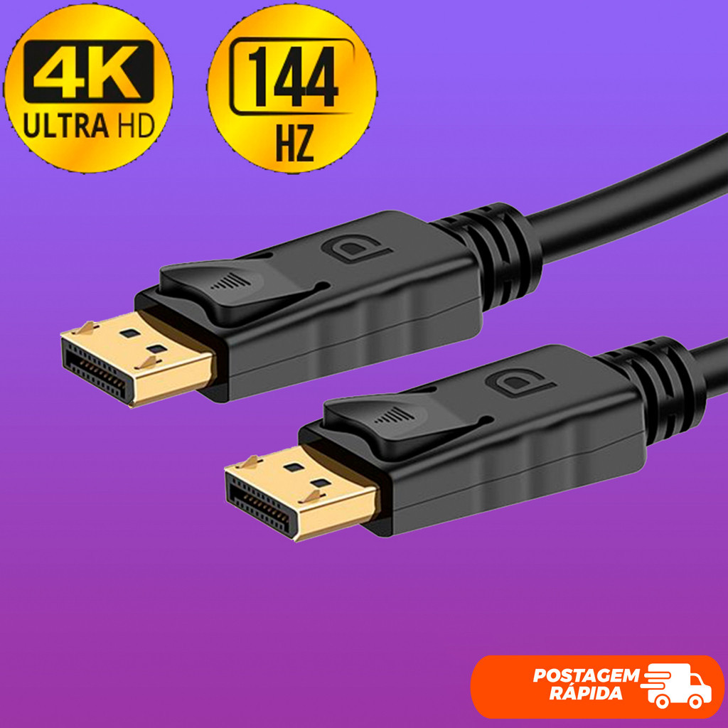 Cabo Displayport Blindado 4k Reforçado 144Hz 1,8 Metros Para Placa de Vídeo Console Monitor Projetor