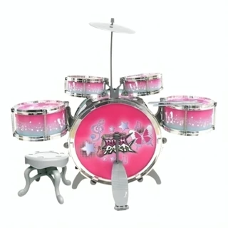 Bateria Infantil Rock Party Rosa Instrumento 6066 - DM Toys