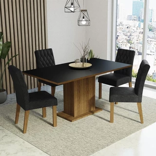 Conjunto Sala de Jantar Mesa Tampo de Madeira 4 Cadeiras Rustic/Preto/Oxford Cindy Madesa em Oferta na Shopee