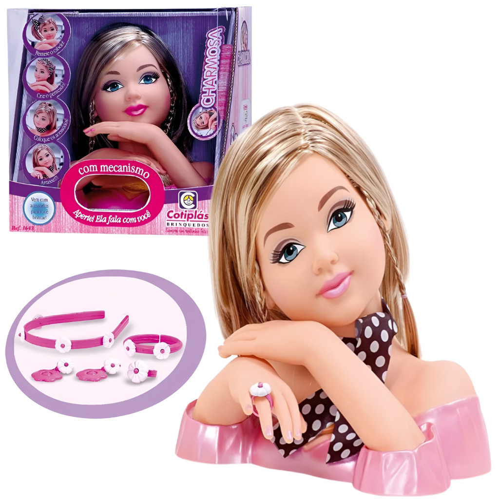 Boneca Charmosa Busto Para Penteado Maquiar Com Acessórios Colar Anel ...