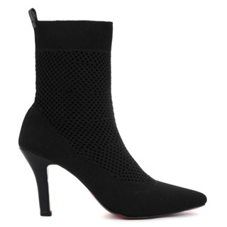 Bota Feminina Salto Alto Estilo Meia com Bico Fino, botas de tricô, sapatos da moda Stiletto