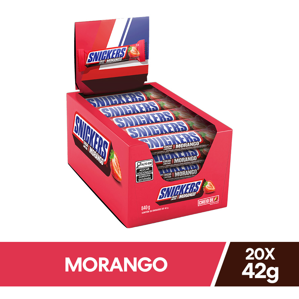 Chocolate Snickers Morango c/20 Unidades 42g cada Caixa DP 840g