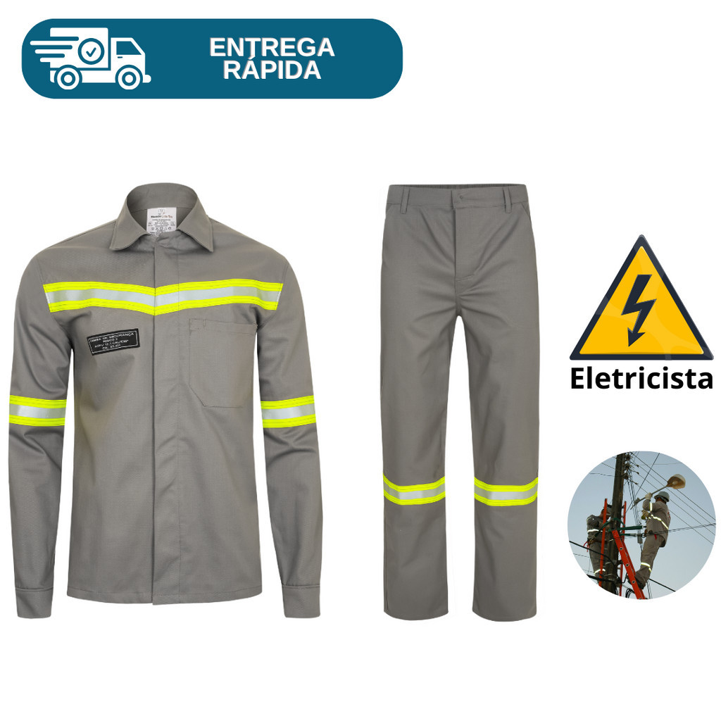 Conjunto Nr10 Eletricista Uniforme Anti Chama Com Faixa Refletiva ...
