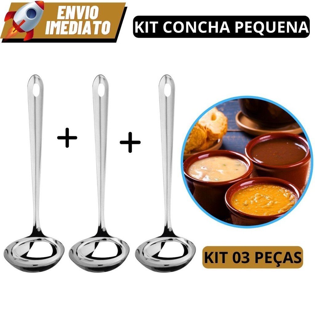 KIT 3 Concha De Cozinha Inox Pequena Para Servir Molho Feijão Sopa ...