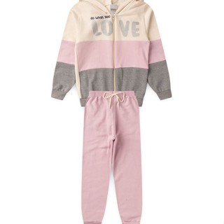 Conjunto Infantil Menina Moletom - Do What You Love - Off White Rosa e Cinza