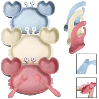 Babador Silicone Bebê Prato Talher Flexível Ventosa Refeição em Oferta na Shopee