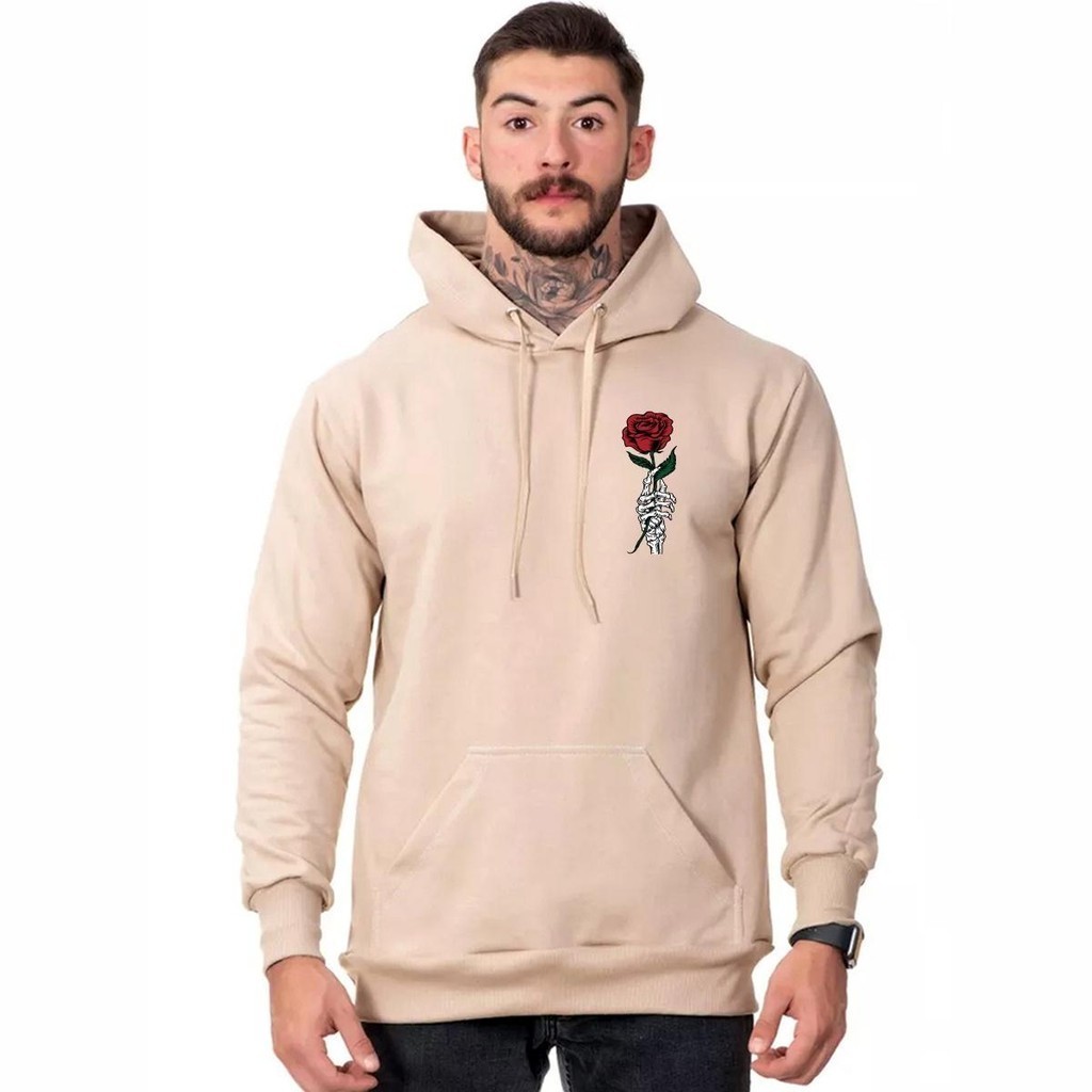 Moletom Blusa de Frio Casaco Canguru Com Capuz Flor Caveira Inverno Feminino Masculino Flanelado