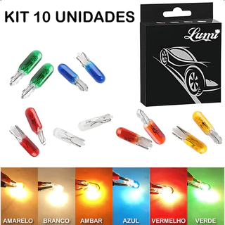 Kit Com 10 Lâmpadas Painel Carro Esmagada Pinguinho T5 1.2w 12v