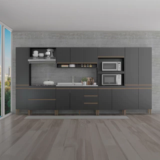Cozinha Modulada Grande 400cm Sabrina 7 Peças reins Preto Menu