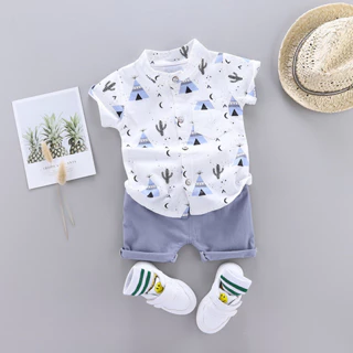 0-4 anos de idade Fato de manga curta para crianças, Camisa de verão para menino + Fato de 2 peças,