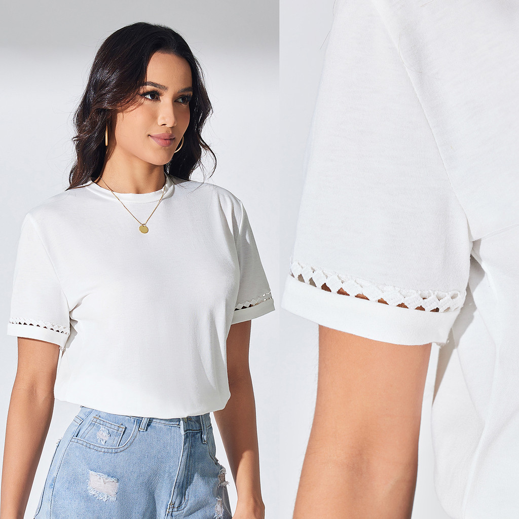 Lovito Camiseta Feminina Casual Com Trança Lisa E Recortada LBL07146