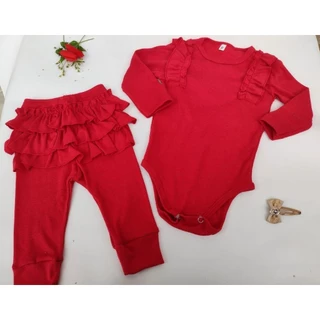 Conjunto body bebê manga longa e mijão c/ babado