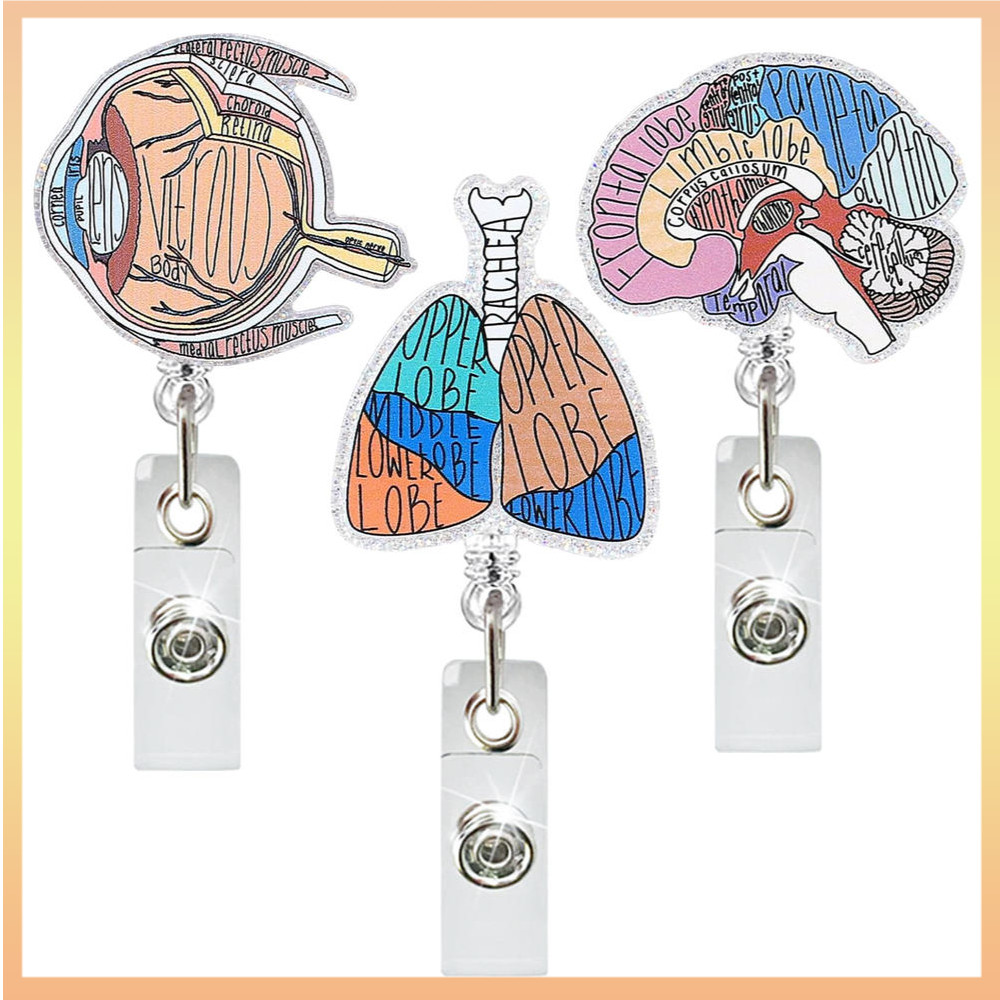 Acrílico Saúde Cérebro Pulmonar Porta Crachá Rotativo Doctor Nurse Retractable ID Badge Reel Clip Nurse's Day Gift