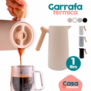Garrafa Nórdica A Vácuo De Café Chá Térmica 1l Com Cabo De Madeira