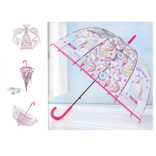 Guarda Chuva Cúpula Infantil Transparente com Unicórnio Super Proteção A-122