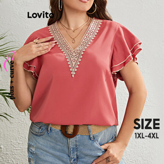 Lovito Plus Size Curva Casual Simples Contraste Gola Blusa Dupla Camada Para Mulheres LNL37171 (Vermelho)