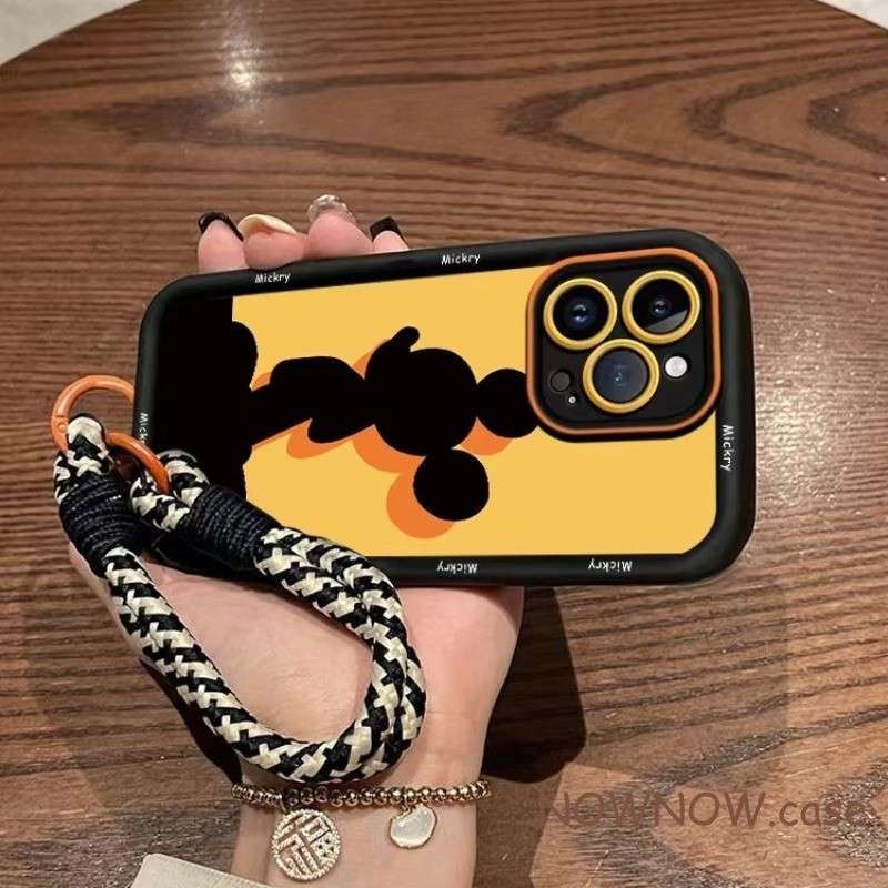 Compatível Com O iPhone 15 14 13 12 11 Pro MAX XR XS 7 8 Plus INS Simple Cartoon Cute and Funny Back Mickey Mouse Alça Para Evitar A Perda Da Capa Do Telefone