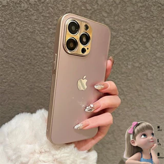 Caixa De Telefone Dura Fosca Premium Rose Gold AG Para IPhone 15 12 13 14 11 Pro Max 15 Plus CD Metal All-wrapped Lente Protegida Anti-Impressão Digital PC