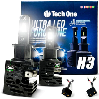 Kit Par Lâmpada Ultra Led Force One 6000K 4100 Lúmens Encaixe Modelo H3 Tech One