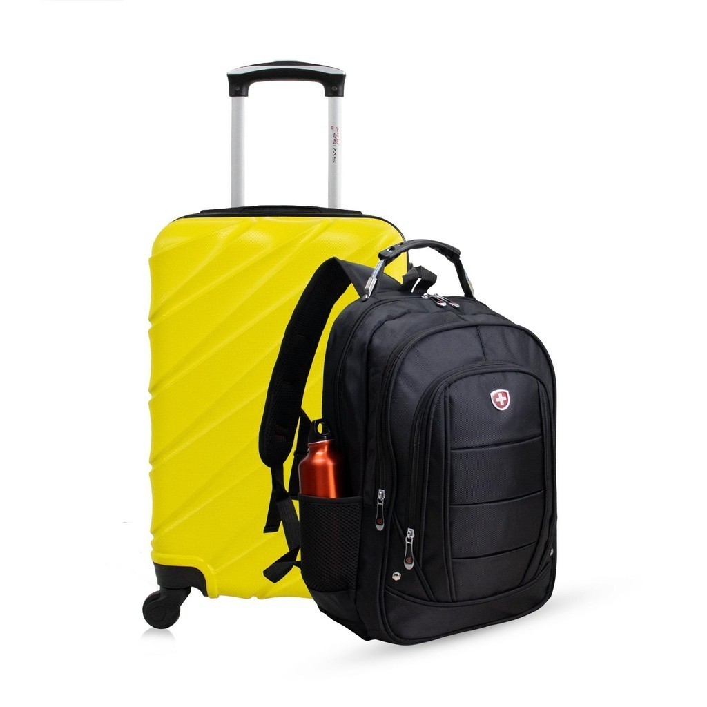 Kit mala de bordo amarela Havana + Mochila Infinity Swiss Move
