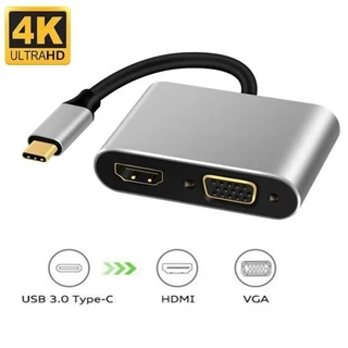 Adaptador USB Tipo C Hub 5 em 1 HDMI 4K VGA USB 3.0 OTG Para MacBook Notebook Tablet Celular Compatível Windows